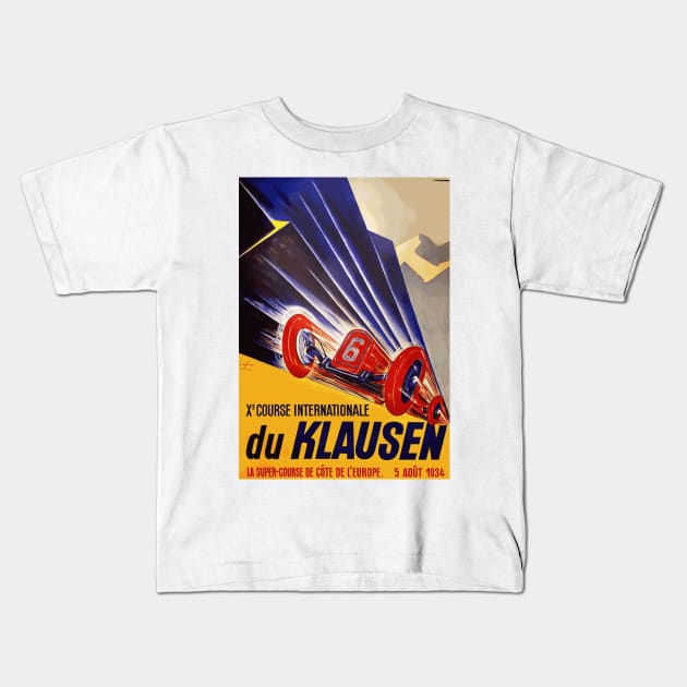 1934 Klausen Automobile Race, Klausen Switzerland - Vintage Poster Design Kids T-Shirt by Naves